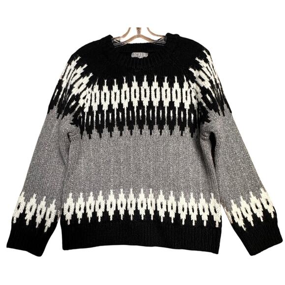 J.Crew Women Fair Isle Wool Alpaca Blend Sweater Gray Black White Nordic Sz M - Picture 2 of 16